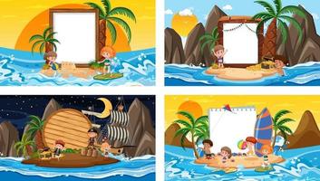 Set of different tropical beach scenes with blank banner vector