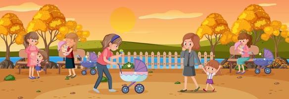 Outdoor panorama scene with people at the park vector