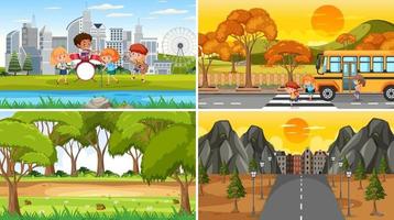 Set of different nature scenes background in cartoon style vector