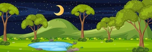 Forest horizontal scene at night with many trees vector