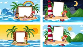 Set of different tropical beach scenes with blank banner vector