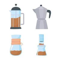 coffee brewing methods, french press, moka pot, chemex icons vector