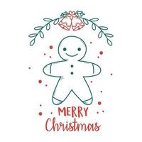 christmas gingerbread man bells branches decoration vector