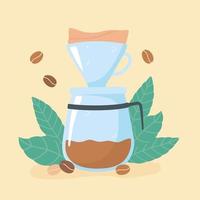 coffee brewing methods, drip maker coffee grains and leaves vector