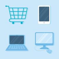cyber monday, shopping cart smarphone computer laptop and mouse icons vector