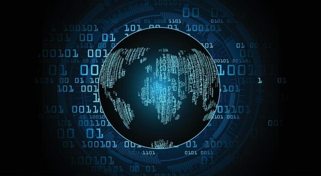 world binary circuit board future technology, blue hud cyber security concept background vector