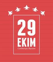 29 ekim cumhuriyet bayrami kutlu olsun, día de la república de turquía, tarjeta de fondo rojo de la nación de aviones vector