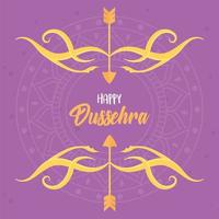 feliz festival dussehra de la india, letras, flechas, arco, mandala, decoración vector