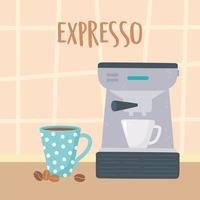 métodos de preparación de café, máquina de café con tazas y semillas vector