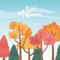 landscape in autumn nature scene, forest trees countryside vector