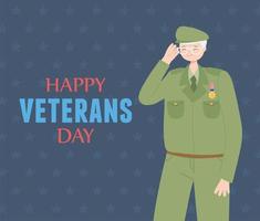 feliz día de los veteranos, personaje de soldado de las fuerzas armadas militares de ee. vector
