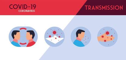 set of icons how the coronavirus is transmitted vector