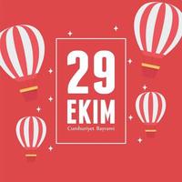 29 ekim cumhuriyet bayrami kutlu olsun, día de la república de turquía, globos aerostáticos fondo rojo vector