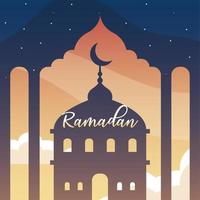 mosque building with label ramadan vector