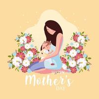 woman with son, label happy mother day vector