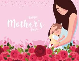 woman with son, label happy mother day vector