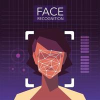 facial recognition technology, woman face identity verification vector