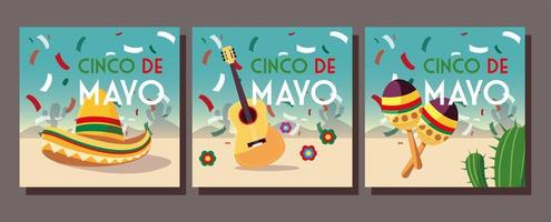 set of cards with cinco de mayo label vector