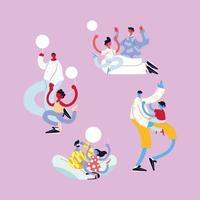 man and children in different poses, happy father day vector