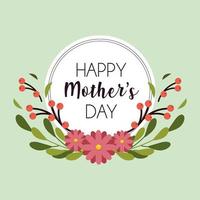etiqueta feliz día de la madre y marco de flores vector