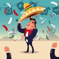 man with mexican mariachi suit and hat vector