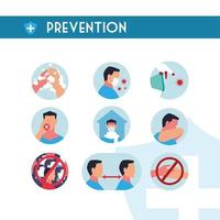 set of icons with coronavirus infections prevention methods vector