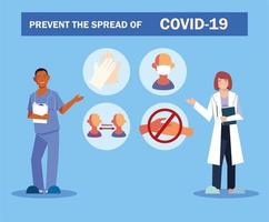 los médicos explican las infografías cómo prevenir la propagación del covid 19 vector