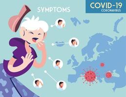 Infografía que muestra la incubación y los síntomas con iconos y persona infectada. vector