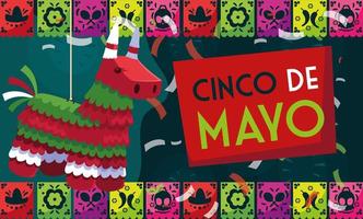 cinco de mayo tarjeta de saludo con piñata de fiesta mexicana vector