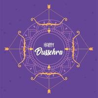 feliz dussehra festival de la india inscripción flechas de oro arco celebración tradicional vector