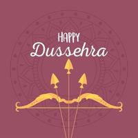 feliz festival dussehra de la india arco y flecha sobre fondo marrón mandala vector