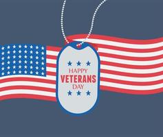 happy veterans day, soldiers badge on background of United States flag vector