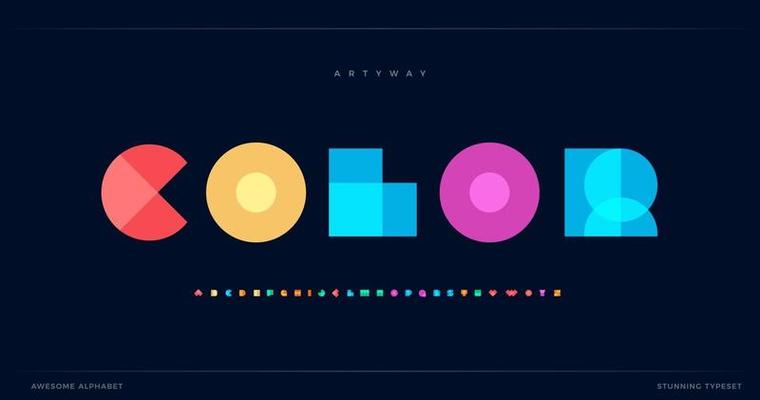 Overlay colorful alphabet. Color overlap, decorative font, geometric type for modern color logo, abstract headline, art lettering and maxi typographic. Minimal style letter, vector typography design