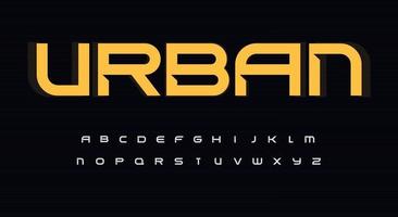 Urban wide alphabet. Sans serif font with bevel, minimalist type for modern futuristic logo, headline, monogram, urbanistic lettering and maxi typography. Expanded letters, vector typographic design