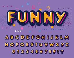 Color font. Funny letters and numbers set. Playful style alphabet. Retro ABC for party, disco, school and fun vector