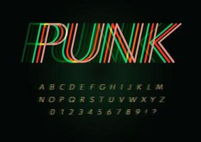 Conjunto de letras y números de cyber punk. superposición de colores de fluorescencia alfabeto de estilo de línea. tipografía vectorial rave para carteles led, anuncios digitales, logotipo futuro, identidades cibernéticas, eventos deportivos cibernéticos vector