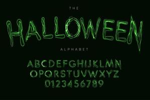 alfabeto de estilo de halloween, fuente de poción de bruja, tipo de rayo para cartel de halloween, pancarta, logotipo y letras verdes. Letras de estilo espeluznante y mágico, diseño de tipografía vectorial vector