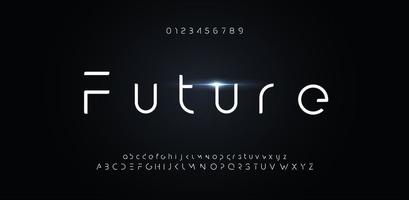 fuente futurista, alfabeto del futuro para el logotipo de la tecnología moderna. diseño de letras minimalistas para hud, espacio digital y elemento ai. tipografía de robot de vector