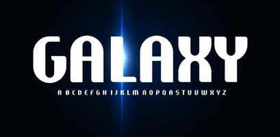 Galaxy font, high minimal rounded alphabet with glowing flare. Futuristic elegant letters for science fiction cinema, hud, technology logo. Contrast condensed typography. Vector typographic design.