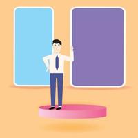 pink blank mockup display with smartphones or tablets and man vector