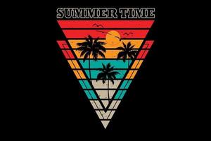 T-shirt summer time beach sunset retro vintage style vector