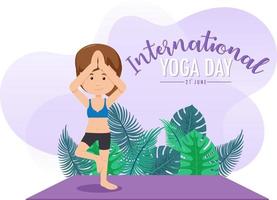 International Yoga Day banner with woman doing yoga exercise vector