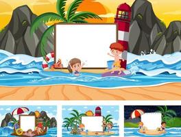 Set of blank banner in different tropical beach scenes vector