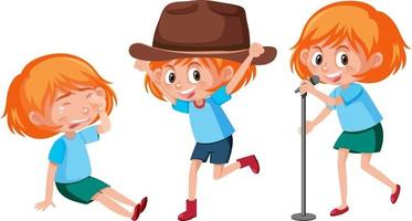 Cartoon character of a girl doing different activities vector