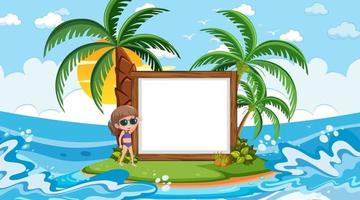 Empty banner template with kids on vacation at the beach daytime scene vector