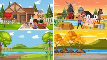 Set of different nature scenes cartoon style vector