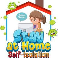 Stay at home and self-isolation banner with cartoon character work from home vector