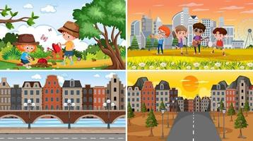 Set of different nature scenes cartoon style vector