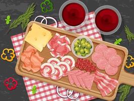 Platter of different cold meats on the table background vector