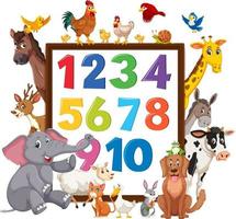 Number 0 to 9 on banner with wild animals vector